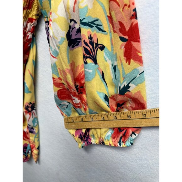 Caffe Marrakech Womens 3X Floral Smocked Peasant Top Yellow Multi-Color V-Neck - Picture 8 of 9